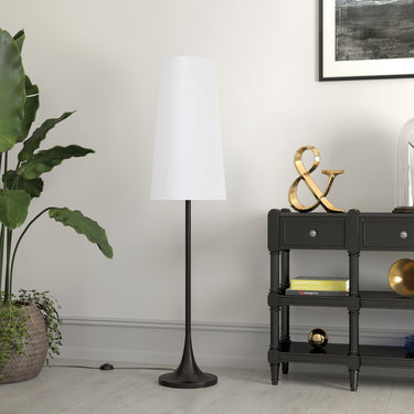Black Novelty Floor Lamp With White Frosted Glass Drum Shade